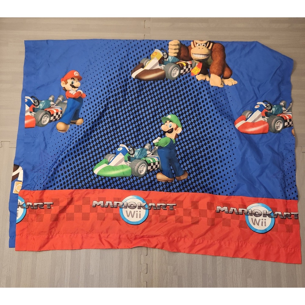 Nintendo Mario Kart Wii Toddler Flat Sheet Blue Red Mario Luigi Donkey Kong Bed